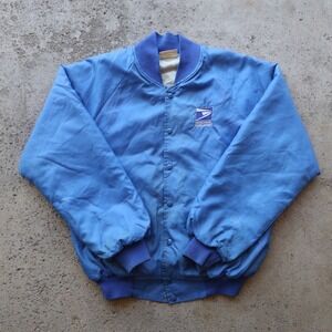 Vintage USPS Hartwell Satin Bomber Jacket Mens L Blue Postal Service Workwear